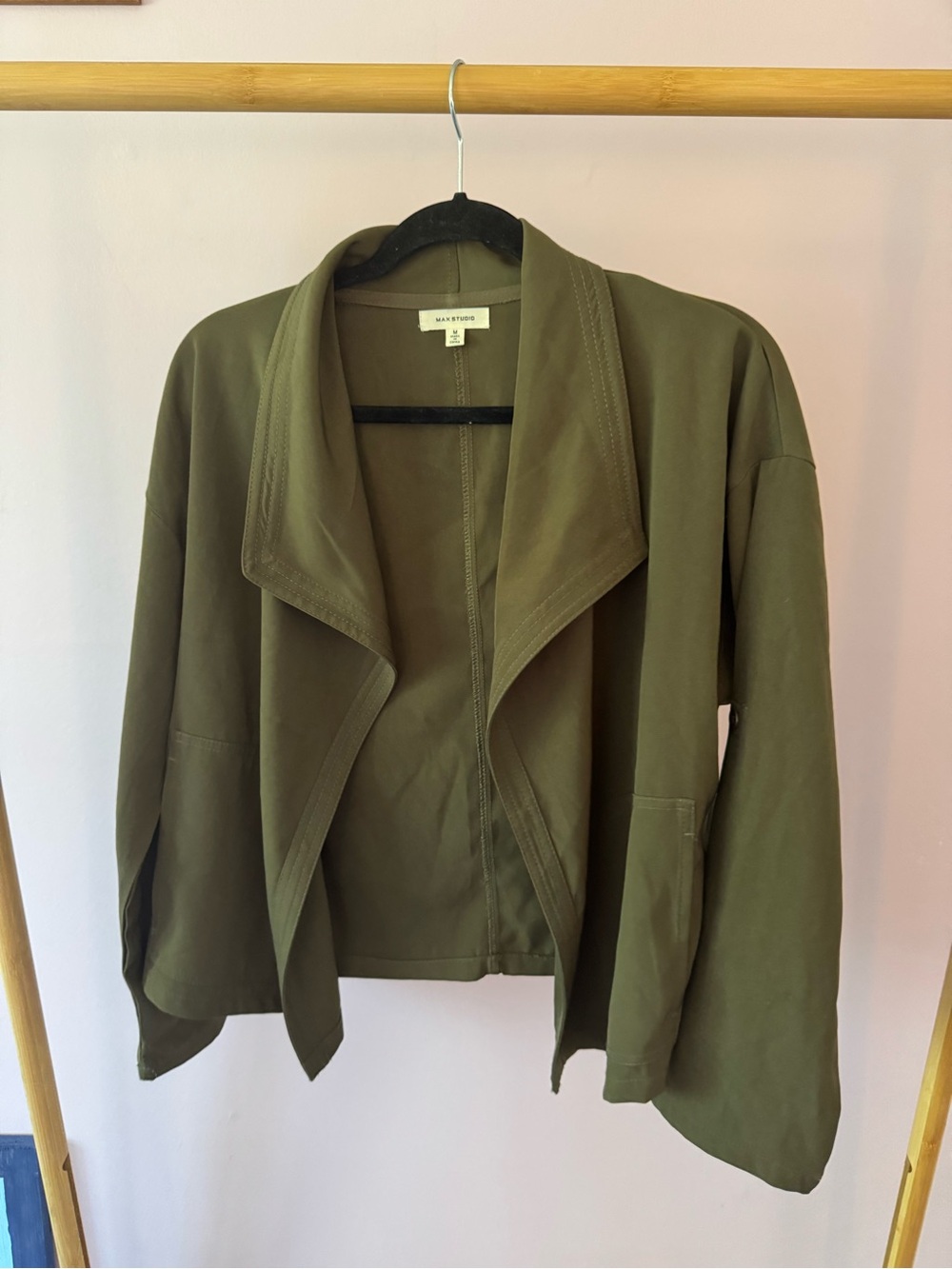 Max Studio Olive Open-Front Draped Blazer Jacket